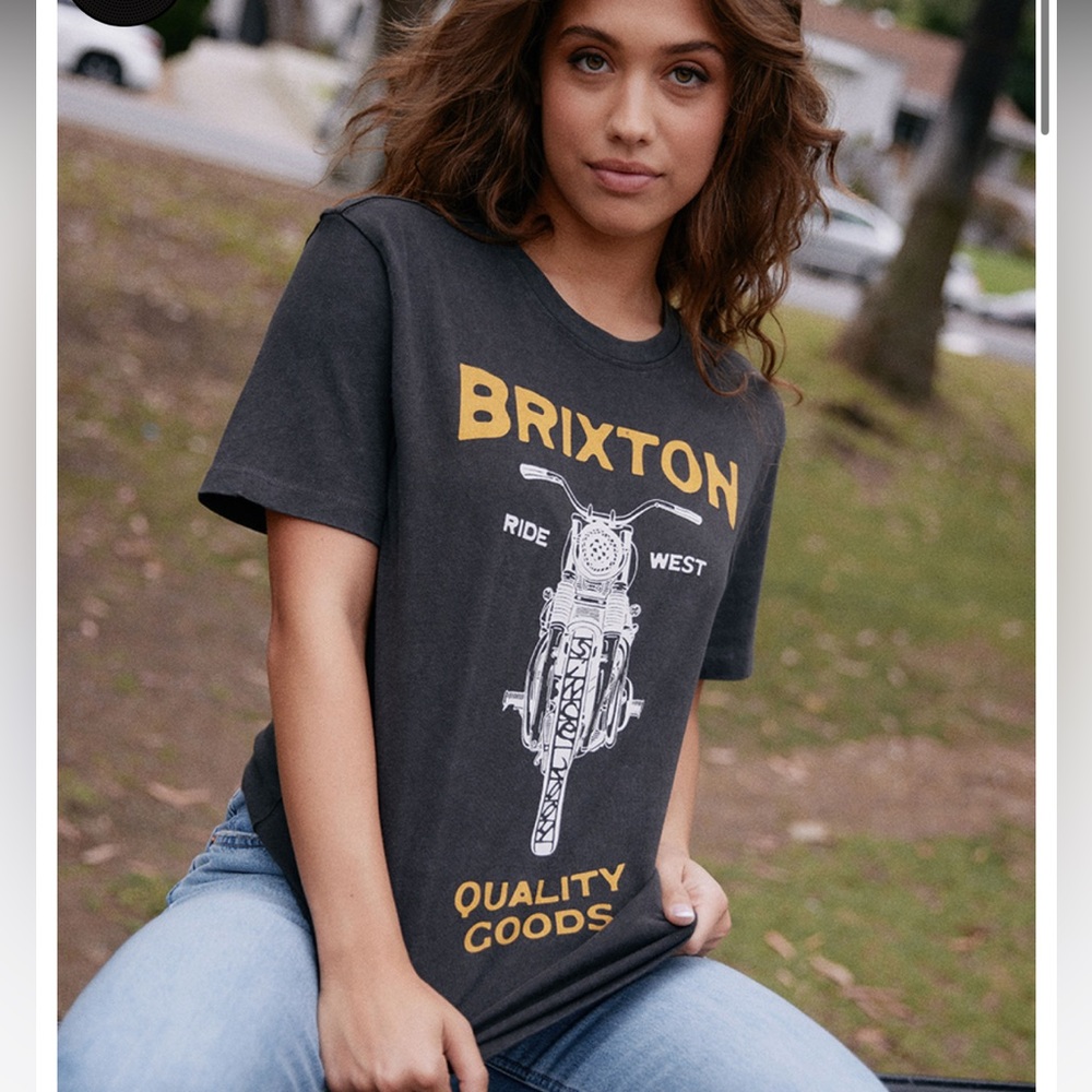 Brixton Women’s Short Sleeve Brown Motorcycle Design T-Shirt Size Extra Small